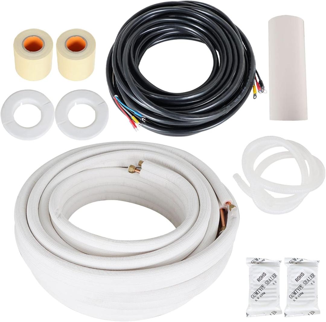kimllier 50FT 1/4" and 3/8" Air Conditioning Copper Tubing Hose Extension Insulated Copper Hoses Fit for Mini Split Air Conditioner
