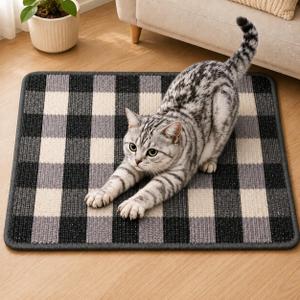 Cat Scratcher Mat, Natural Sisal Cat Scratch Pad for Cats | Rug-Style Sisal Cat Scratch Mat, Floor or Wall Use, Anti-Slip Backing, Hook-and-Loop Strips, 23.6 x 15.7 Inch, Black White