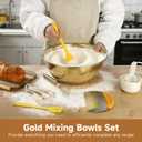 16 Pcs Gold Mixing Bowls Set, 12.5 in Stainless Steel Nesting Bowls with Measuring Cups and Spoons, Kitchen Gadgets Includes Spatula, Dough Cutter, Oil Brush, Whisk, Elegant Kitchen Accessories