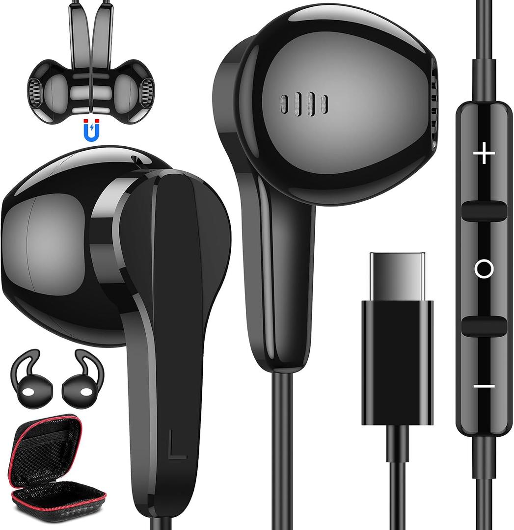 USB C Headphones for Samsung S25 Ultra S24 S23 Fe S22+, Type C Earphones with Microphone HiFi Stereo Volume Control Magnetic in Ear Wired Earbud for iPhone 17 Air 16 15 Pro Max Plus/Galaxy S26 Flip 7