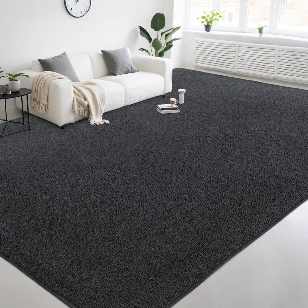 Large Modern Area Rugs for Living Room Bedroom, 9x12 Feet Dark Grey Ultra Soft Thickened Memory-Foam Indoor Rug, Comfy Aesthetic Solid Minimalist Carpets for Girls Boys Nursery Dorm Home Decor