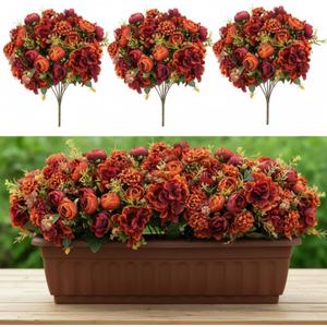 XunYee 12 Bundles Artificial Flowers Bulk Burnt Terracotta Flowers Fake Silk Roses Bouquets Realistic Florals Arrangements Decor for Christmas Outdoor Wedding Table Centerpieces (Orange)