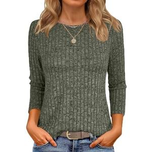 ANRABESS Women 3/4 Sleeve Length Shirts 2025 Fall Lightweight Sweaters Loose Fit Ribbed Knit Casual Soft Layering Tops, Size M