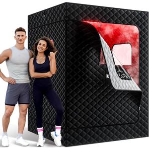 KASUE Upgraded 2 Person Sauna Box, Portable Infrared Sauna with 5-Layer Waterproof, 2 Steamers, 2 Folding Chair, 71x 36x 49 for Indoor, Outdoor, Gym, Spa, Carbon Black