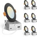Amico 6 Pack 4 Inch 5CCT Ultra-Thin LED Recessed Ceiling Light with Junction Box, 2700K/3000K/3500K/4000K/5000K Selectable, 11W Eqv 70W, Dimmable Canless Downlight, 800LM High Brightness,Black