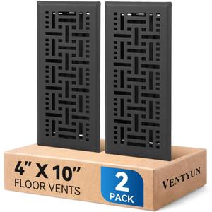 Floor Register 4x10 Inches 2 Pack - Heavy Duty Walkable Steel Floor Vent Covers for Home Floor - Adjust Air Flow Direction Curved Safe Edges,Matte Black