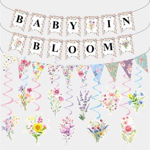 Floral Baby Shower Gender Reveal Decorations,Baby in Bloom Banner,with Wildflower Hanging Swirls,for Neutral Baby Boy Girl Shower Party Decor Supplies