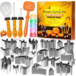 Halloween Pumpkin Carving Kit, Easy and Safe DIY Stainless Steel Pumpkin Carving Stencils Tool Set for Kids Adults, 31 Pcs