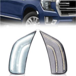 HECASA 2PCS LED Side Marker Lights Compatible with 2021-2024 GMC Yukon/Yukon XL/Denali/Chevy Chevrolet Tahoe/Suburban/Cadillac Escalade/Escalade ESV Front Bumper Signal Lamps Clear Lens White LED