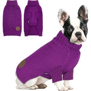 Cyeollo Dog Sweater Pullover Turtleneck for Dogs, Classic Knitwear Fall Winter Cold Weather Dog Clothes Warm Pet Apparel Small Dog Sweaters, Purple, Size L