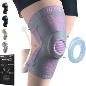 NEENCA Plus Size Knee Brace for Knee Pain, Knee Support with Side Stabilizers & Patella Gel Pad, Knee Compression Sleeve for Meniscus Tear, Arthritis Joint Pain Relief, ACL, PCL, All Sports. Plus Size (Pink Gray - Single)