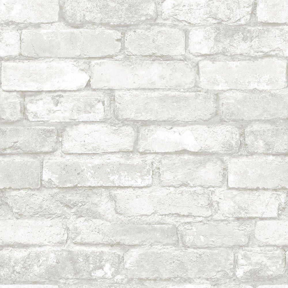 NuWallpaper Grey and White Brick Peel and Stick Wallpaper, Grey and White Brick Removable Contact Paper for Walls, Self Adhesive Wall Covering for Bedroom Living Room Accent Wall