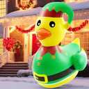 Hungdao 1 Pcs 4 Feet PVC Christmas Giant Inflatable Elf Duck Huge Rubber Large Blow up Duck Christmas Pool Floats for Xmas Holiday Indoor Outdoor Pool Decorations