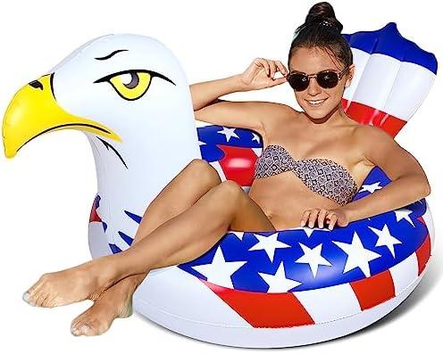 Bheddi American Inflatable Eagle Pool Tube - Inflatable Pool Ring with Fast Valves - Suitable for Beach Swimming Pool Party Lounge Raft, White