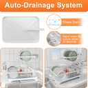 Dish Drying Rack - Auto Draining Dish Rack for Kitchen Counter, Large Capacity Dish Drainers Organizer with Drainboard, 2-Tier Drying Rack with Utensil Holder White