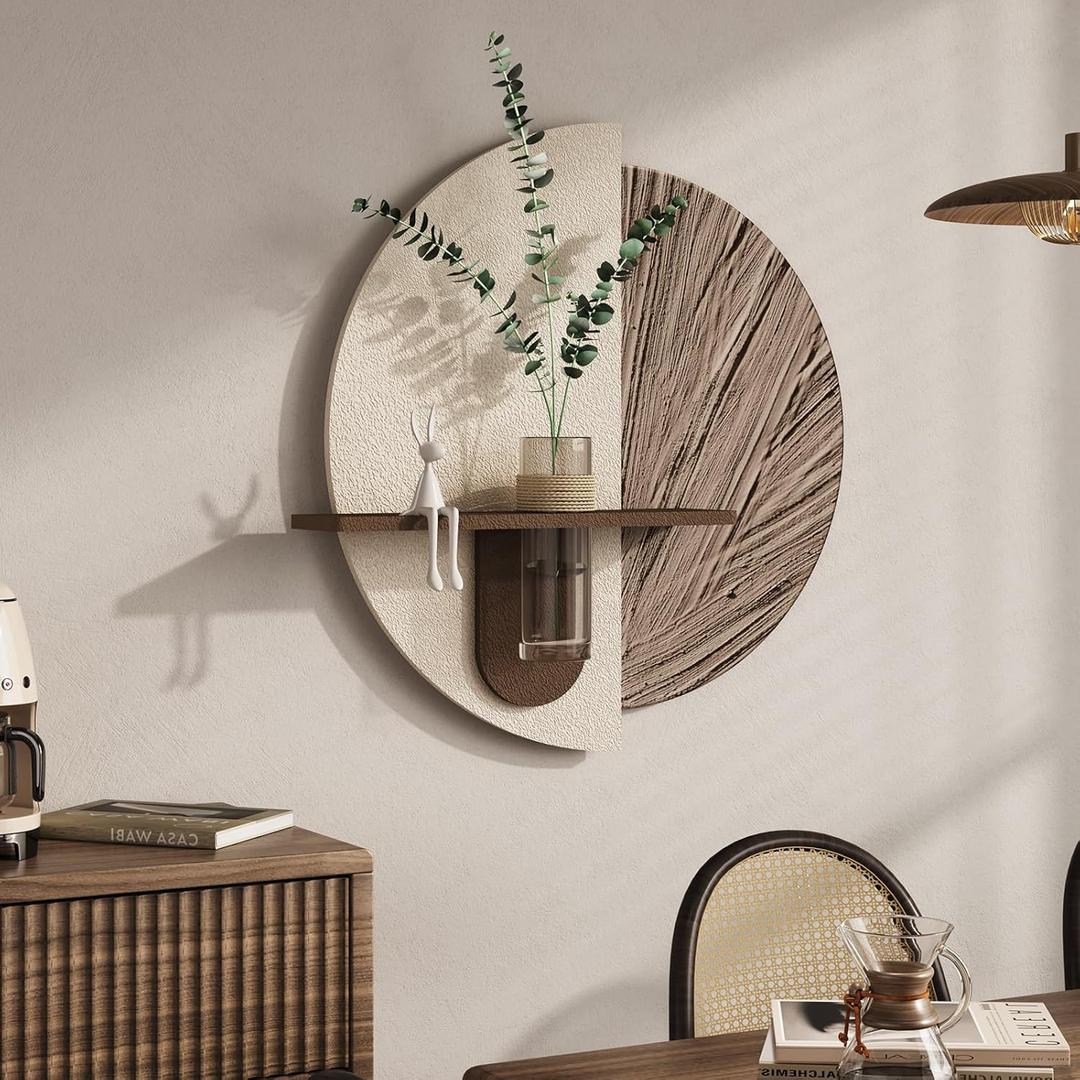 Troartos 3D Textured Neutral Abstract Wall Art with Vase, White and Brown Wall Decor with Rabbit Decoration, Minimalist Geometric Artwork for Living Room Hallway Dining Room Bedroom Office, 24x24 In