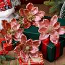 24 Pcs 5.9'' Large Christmas Magnolia Flower Artificial Glitter Velvet Christmas Tree Decoration Fold Xmas Ornaments for Tree Xmas Holiday Wedding Party New Year (Classic,Rose Gold)