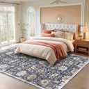 AMADA HOMEFURNISHING 9x12 Washable Area Rug, Low-Profile Large Area Rug with Non-Slip Backing & Durable Edge Binding, Vintage Large Rugs for Living Room, Bedroom & Dining Room