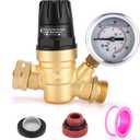 Water Pressure Regulator for RV Camper, Brass Lead-Free Adjustable Water Pressure Reducer with 0-160 PSI Gauge and Inlet Screen Filter, Garden Hose Pressure Regulator