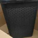 Mind Reader Slim Laundry Hamper with Lid, 40L Clothes Basket, Narrow Tapered Design with Ventilated Cutout Pattern, Plastic, Set of 2, Black