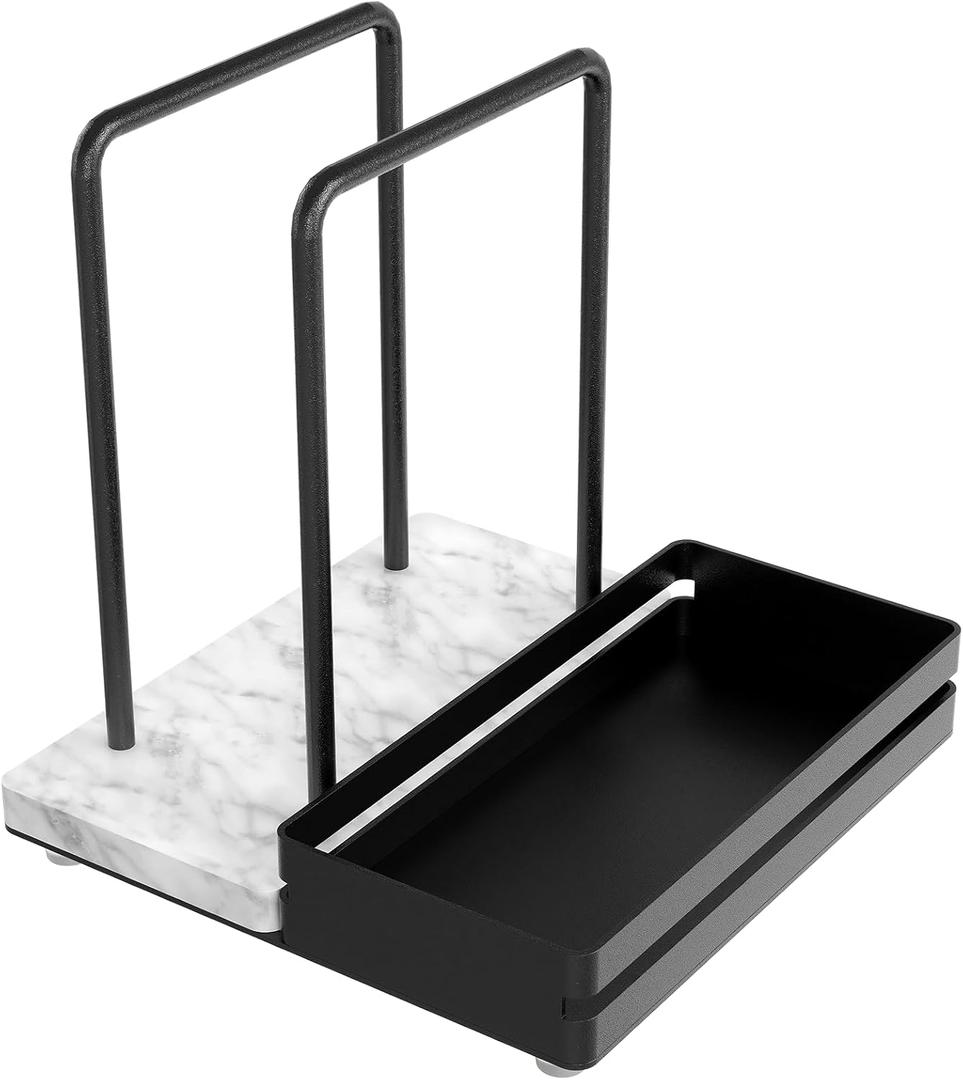 Napkin Holder, Marble Napkin Holder for Table with Salt and Pepper Shakers Caddy, Standing Paper Napkin Storage for Kitchen Dining Table Decor, Marble & Metal Base, Black