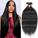 Straight Bundles Human Hair 18 20 22 Inch 12A Human Hair Bundles 100% Unprocessed Brazilian Virgin Hair 3 Bundles Human Hair Extensions Quick Weave Natural Black