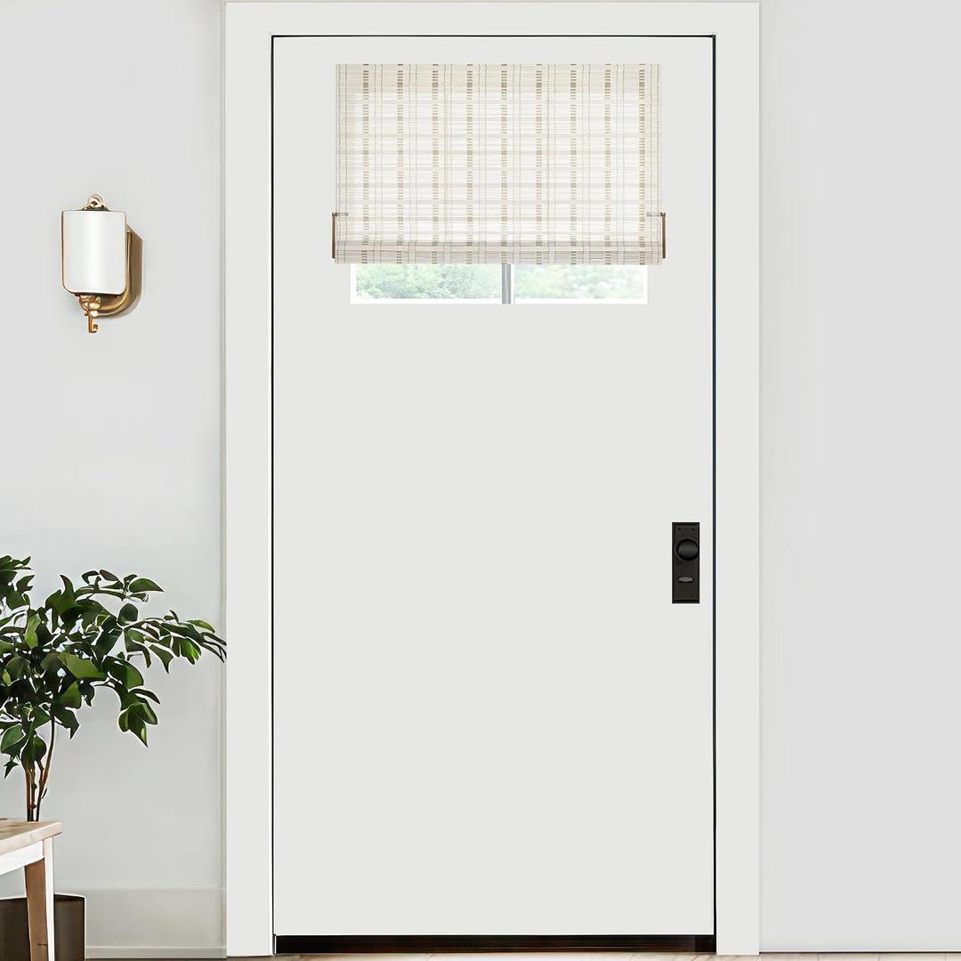 LazBlinds No Tools No Drill Bamboo Roller Shades, Cordless Bamboo Blinds, Light Filtering Roll Up Blinds for Windows, French Door, Porch or Patio, 26'' W x 20'' H, Whitewash B