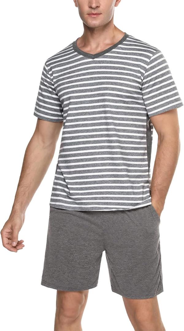 Marvmys Men's Short Sleeve Pajama Set Summer Pj Short Set 2 Pcs Loungewear Sleepwear with Pockets (Gray, XL)