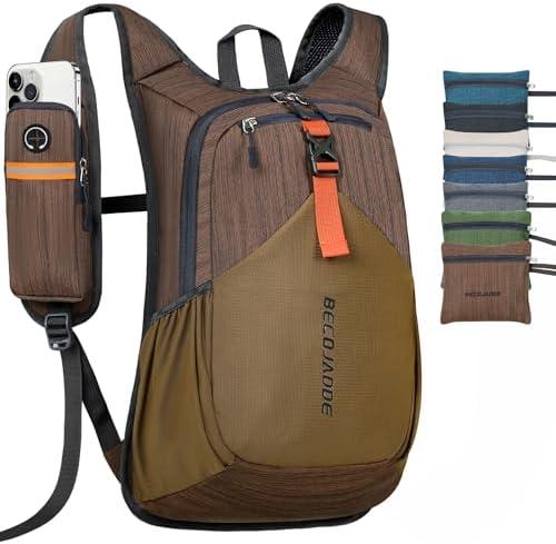 BECOJADDE 15L Small Hiking Backpack for Men Women Foldable Packable Back Pack Ultralight Hiking Daypack for Travel Camping Outdoor, Chocolate Brown
