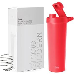 Simple Modern Stainless Steel Shaker Bottle with Ball 24oz | Metal Insulated Cup for Protein Mixes, Shakes and Pre Workout | Rally Collection | Radiate Red