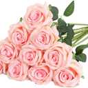 Nubry Artificial Silk Rose Flower Bouquet Lifelike Fake Rose for Wedding Home Party Decoration Event Gift 10pcs (Light Pink)