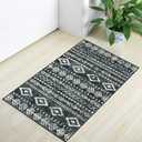 Lahome Moroccan Small Rug 2x3, Black and White Non-Slip Washable Indoor Front Door Mat with Rubber Backing, Low-Profile Modern Farmhouse Boho Area Rug for Entryway Bathroom Kitchen Decor Varena