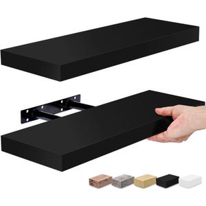 Sorbus Floating Shelves for Wall - Set of 2 Black Wood Wall Shelves for Living Room, Kitchen, Bedroom, Bathroom Storage - 16" Book Shelf for Wall Decor, Home Decor, Farmhouse, Frames & Trophy Display
