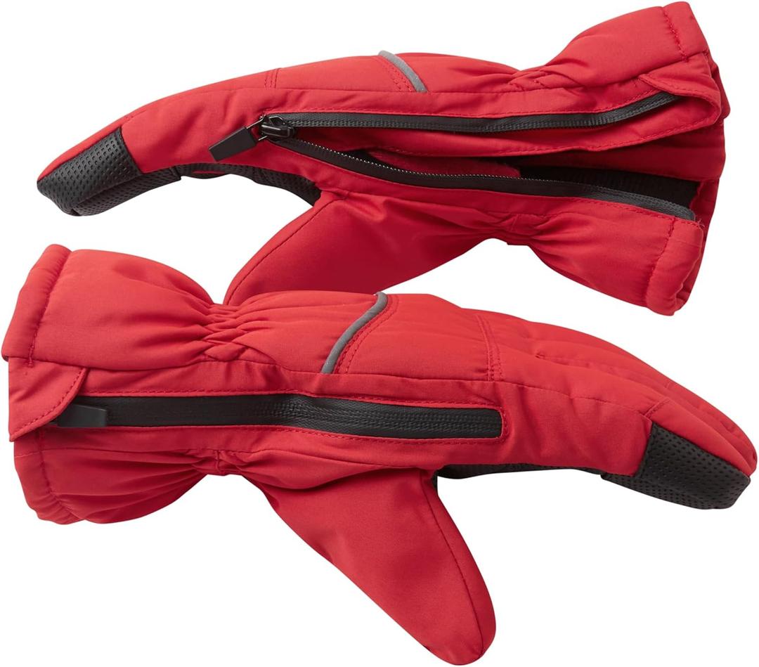 Andy & Evan Kids' Waterproof Snow Gloves Winter Gloves Side Zippers Touchscreen Ski Snowboard Sledding w/ Warm Fleece Palms, Red, Size 2T-4T