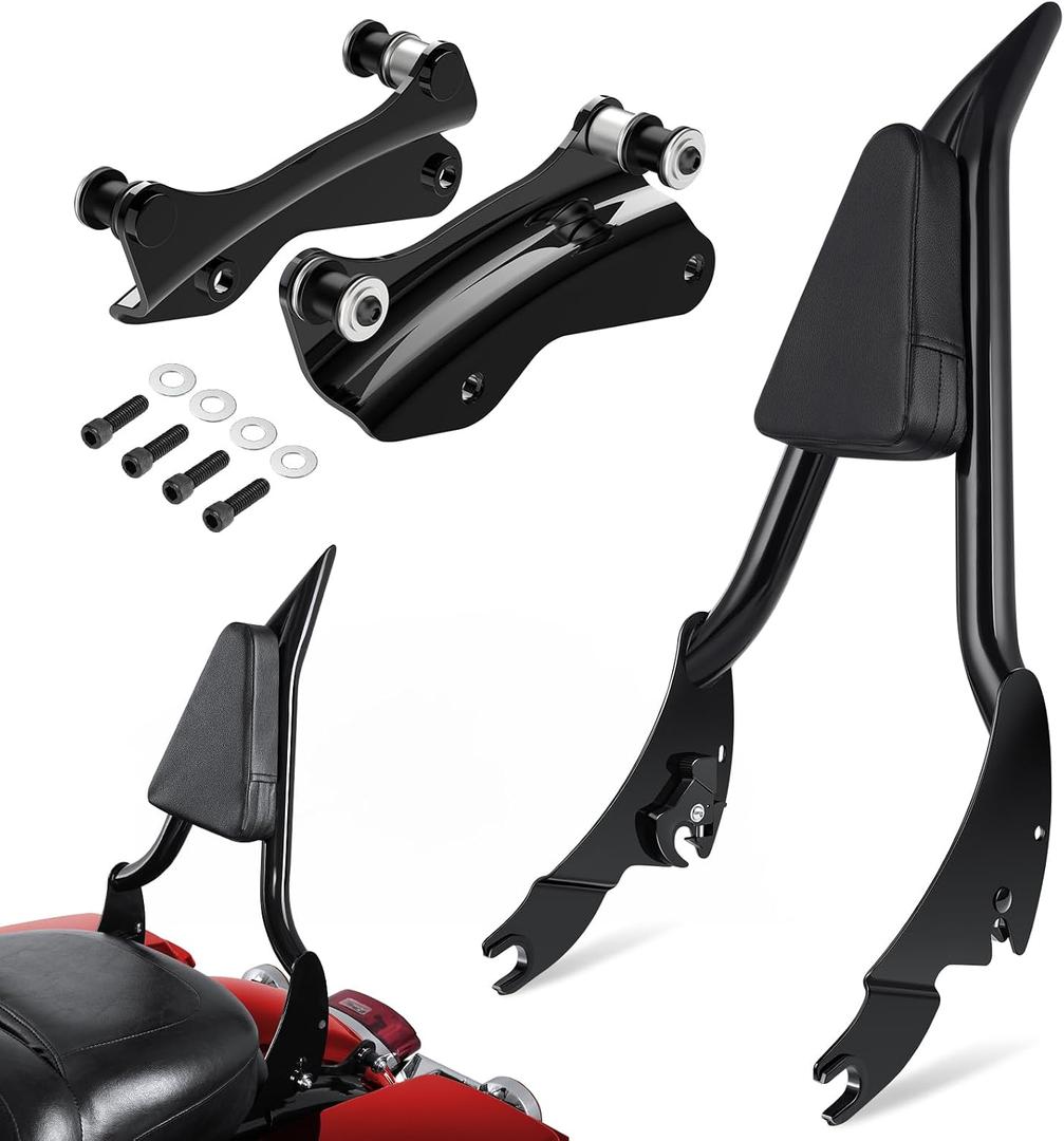Benlari 28inch Passenger Sissy Bar Backrest and 4 Point Docking Hardware Kit Fit for Harley Davidson Touring Street Glide Electra Glide Road King Road Glide 2014-2024, Black