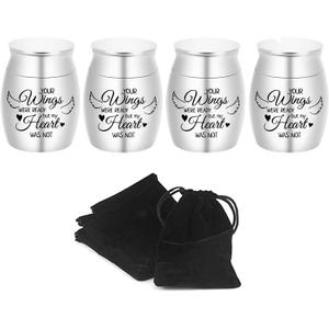 4 Pieces Small Keepsake Urns for Human Ashes Mini Cremation Urns for Memorial Ashes Holder-Your Wings were Ready, But My Heart was Not (4 pcs Silver urn - Your are Wings)
