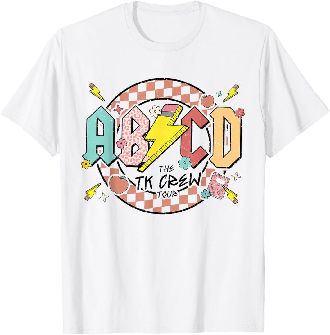 Retro ABCD Transitional Kindergarten Teacher Tour TK Teacher T-Shirt (White, M)