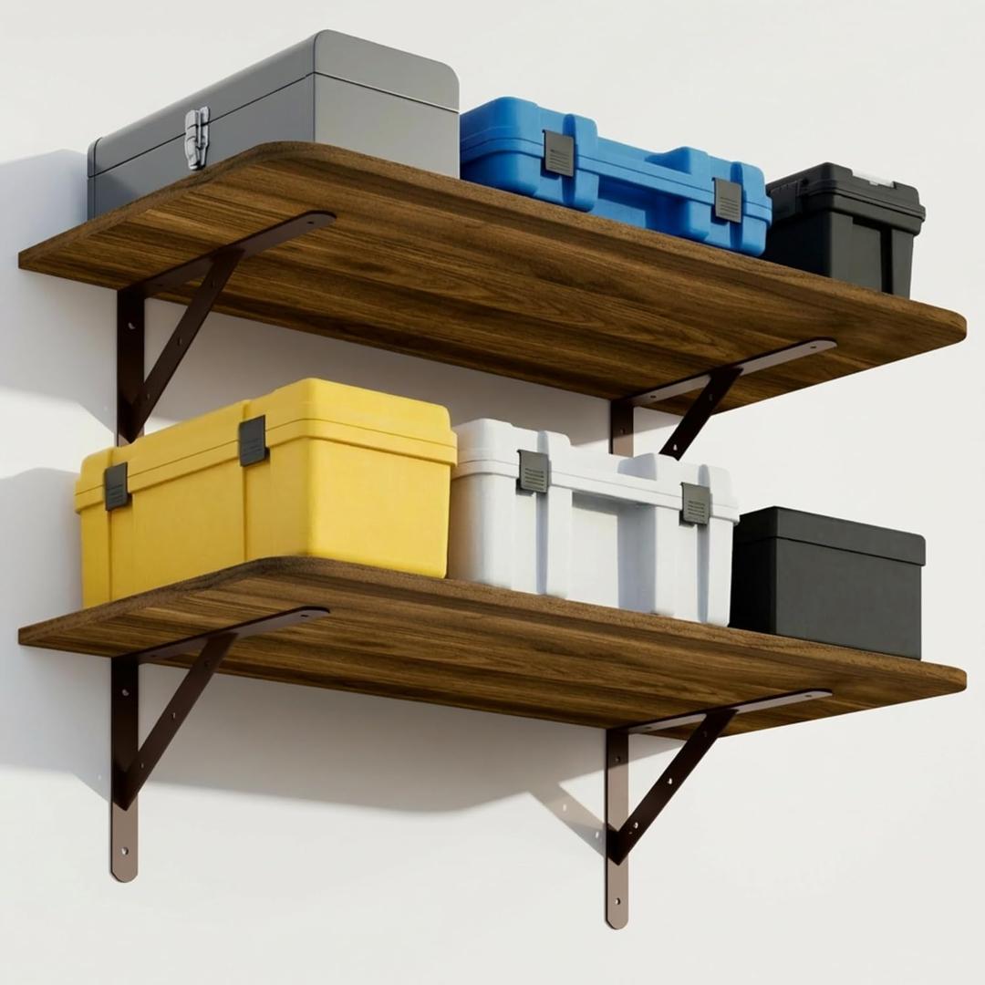 Dogsky 2-Pack Garage Storage Shelving Wall Mounted 36x24 Inches-Heavy Duty Floating Wall Shelf 300lbs Capacity with Engineered Wood - Utility Shelves for Garage, Closets, or Utility Rooms, Walnut