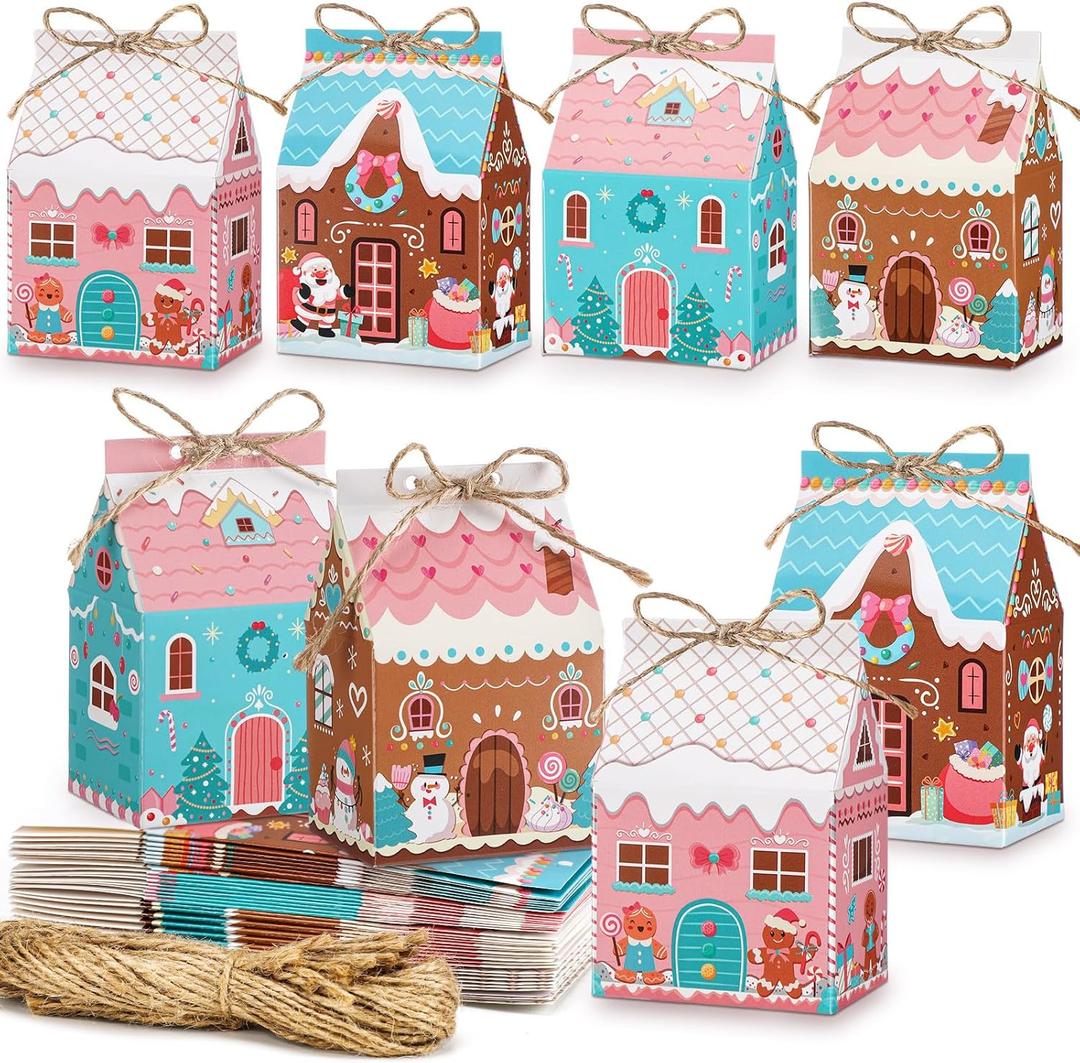 Zhanmai Christmas Treat Boxes Candy Gingerbread House Mini Christmas Party Favor Box Small Paperboard Gift Container for Xmas Holiday Party Treat Cookie Goodie Snack Gift Packaging