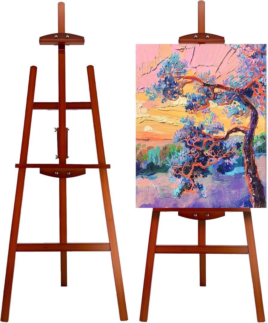 Adjustable Wooden Painting Easel, Pine Art Easel Stand Hold up to 43'', Painting Canvas for Wedding Sign and Poster, Drawing for Adults, Begginners and Students, Walnut, 22.5*33*59 inches
