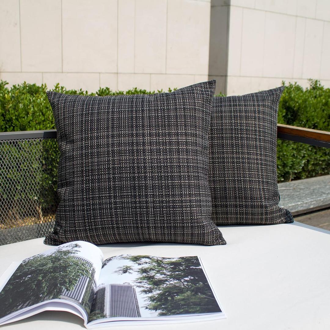 Kevin Textile Pack of 2 Decorative Outdoor Waterproof Throw Pillow Covers Stripe Square Pillowcases Modern Cushion Cases for Patio Couch Bench 20 x 20 Inch Black