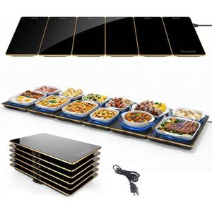 Food Warming Mat, 6-in-1 Electric Warming Tray,52 "x15 inch Large Heating Plate ，Ultra Thin Working Tempered Glass Panel for Keeping Food Hot, Portable Warmer for Parties Holiday Dinners