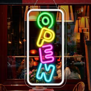inShareplus 16.2"x 9.1" Super Bright Open Sign, Adjustable Neon Open Sign, Signs for Business Window, Powered by USB with ON/OFF, for Stores, Restaurant Bar Hotel Wall (Vertical)