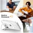 for iPhone 15 Pro Case Clear with Kickstand and Screen Protector - Wireless Charging Compatible,21ft Military-Grade Drop TestedShockproof Slim Fit Magnetic Crystal Cover - White