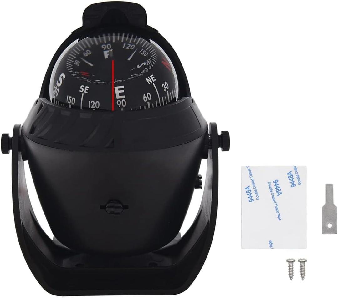Marine Compass for Boat LED Light Navigation Pivoting Electronic Automotive High Precision Compass for Sailing Boat Car Truck (Black)
