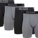 Gildan Men's Underwear Cotton Stretch Boxer Briefs, Multipack (Grey Flannel/Black Soot (4-pack, Long Leg))
