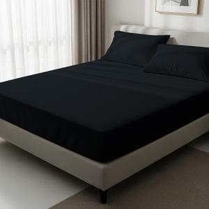 Pizuna Pure 100% Cotton Full Fitted Sheet Only, 600 Thread Count Long Staple Cotton Crisp Sateen Weave 15inch Deep Pocket Fitted Sheet (Combed Black Full Fitted Sheet Cotton)