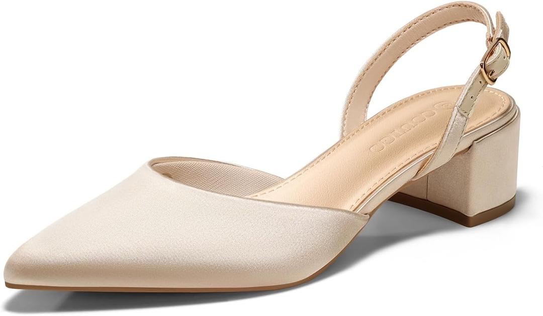 Coutgo Womens Low Chunky Heels Slingback Closed Pointed Toe Pumps Party Wedding Dress Shoes, Champagne Gold, Size 6