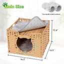 Handwoven Rattan Cat Cave w/Two Cushions, Cat Beds Indoor Kitten House, Wateproof & Foldable Pet Cube Bed, Natural Color, 16.5L x 16.5W x 12.6H
