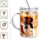 Initial Extra Large Glass Drinking Cup With Lid Straw Comfort Gifts For Woman Coffee Cups Regalos Para Mujer Teen Girl Gifts Trendy Stuff Iced Glass Tumbler Must Have For Women Apartment Essential